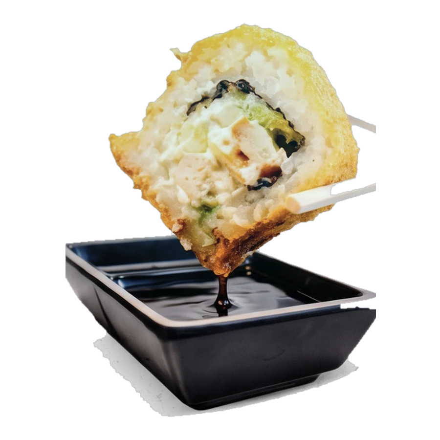 Roll California empanizado con salsa de soya