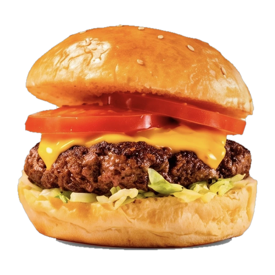 Hamburguesa clásica con queso cheddar, tomate y lechuga